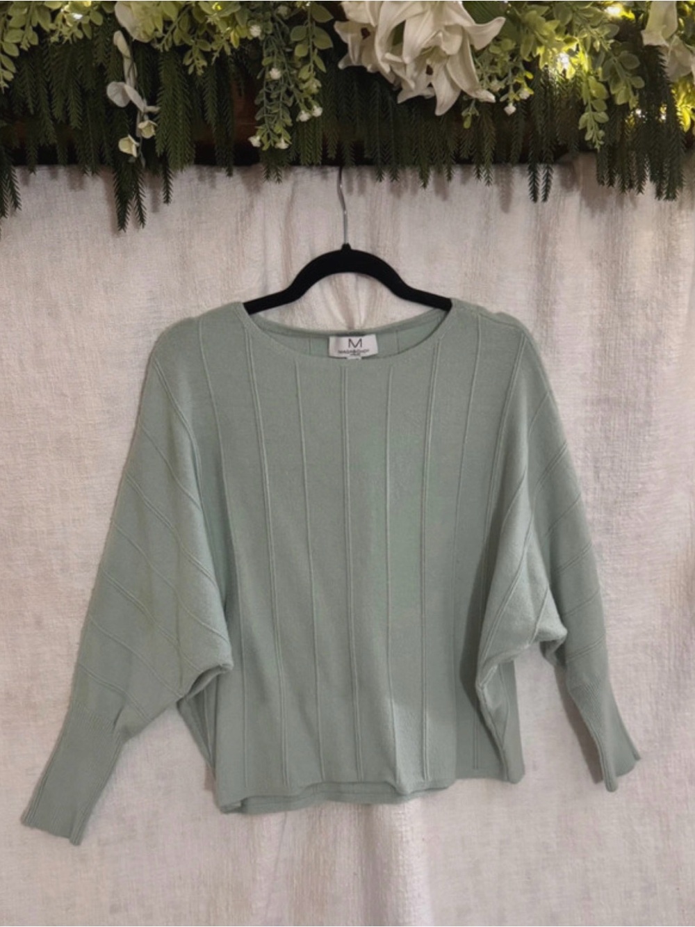 Magaschoni Woman 1X Mint Green Dolman Sleeve Ribbed Sweater